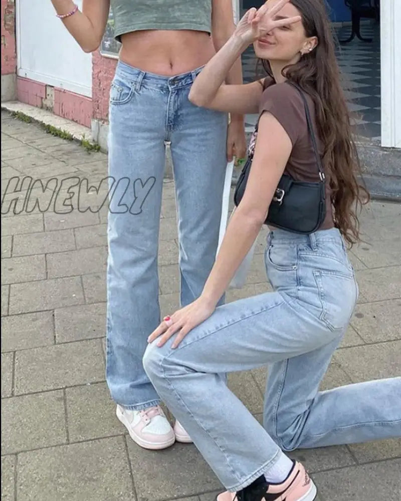 Hnewly Fashion Classic Y2K Baggy Jeans Women High Waist Loose Straight Leg Pants Summer Light Wash