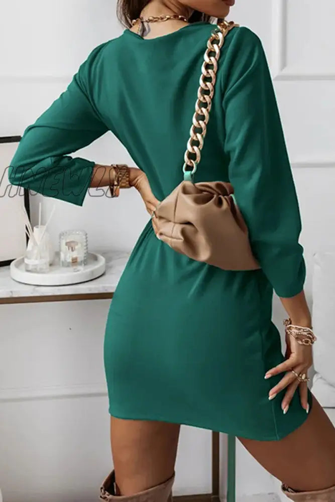 Hnewly - Fashion Elegant Split Joint Fold V Neck Pencil Skirt Dresses(4 Colors) Dresses/Short