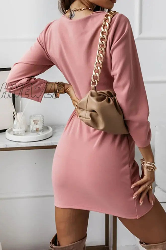 Hnewly - Fashion Elegant Split Joint Fold V Neck Pencil Skirt Dresses(4 Colors) Dresses/Short