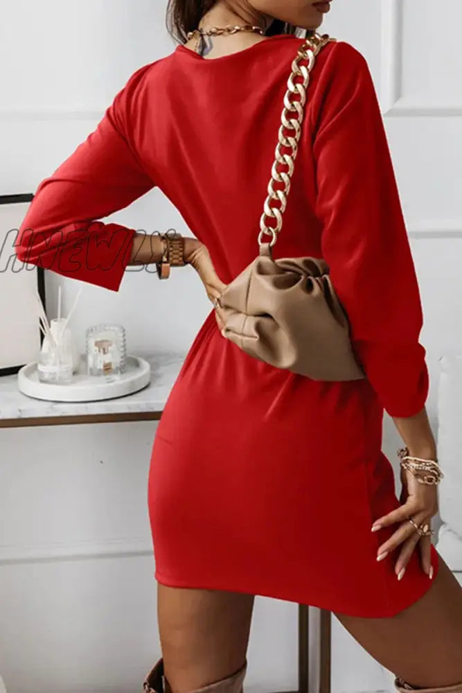 Hnewly - Fashion Elegant Split Joint Fold V Neck Pencil Skirt Dresses(4 Colors) Dresses/Short