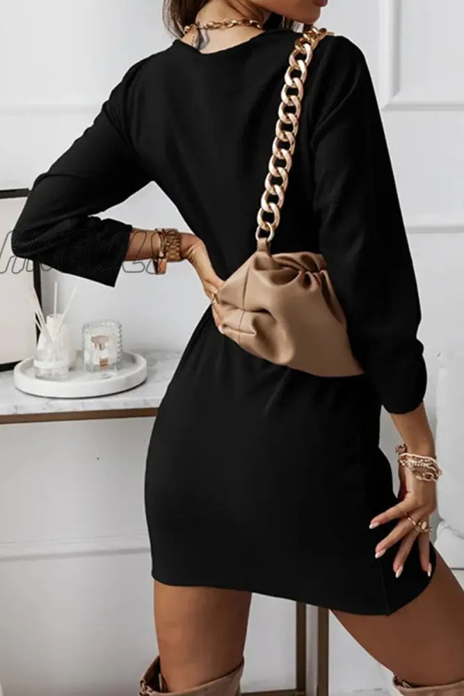 Hnewly - Fashion Elegant Split Joint Fold V Neck Pencil Skirt Dresses(4 Colors) Dresses/Short