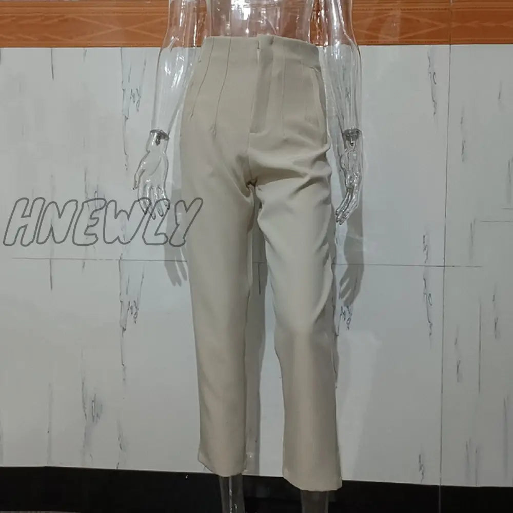 Hnewly Fashion High Waisted Casual White Trousers Women Brown Stright Pants Office Lady Korean