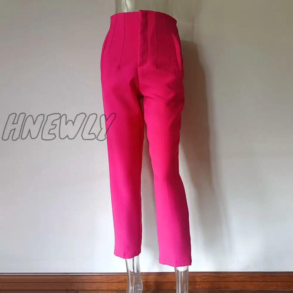 Hnewly Fashion High Waisted Casual White Trousers Women Brown Stright Pants Office Lady Korean