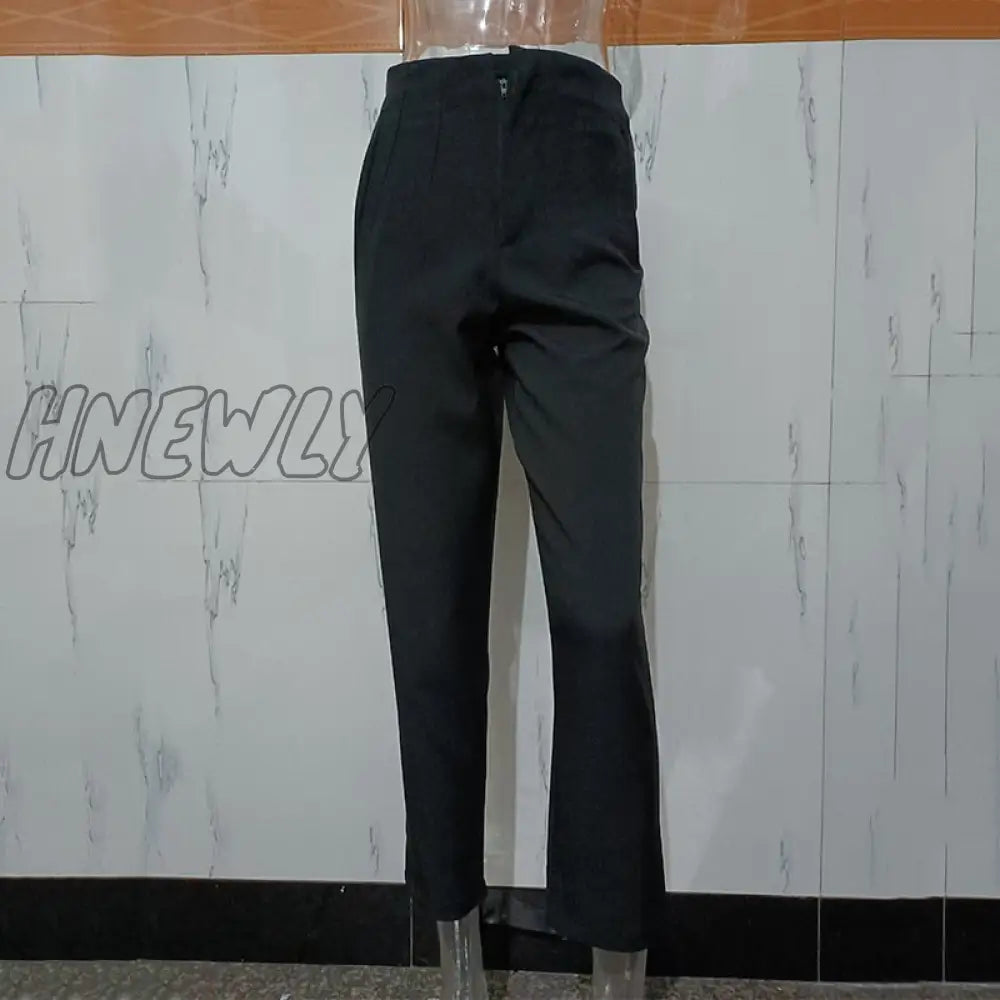 Hnewly Fashion High Waisted Casual White Trousers Women Brown Stright Pants Office Lady Korean