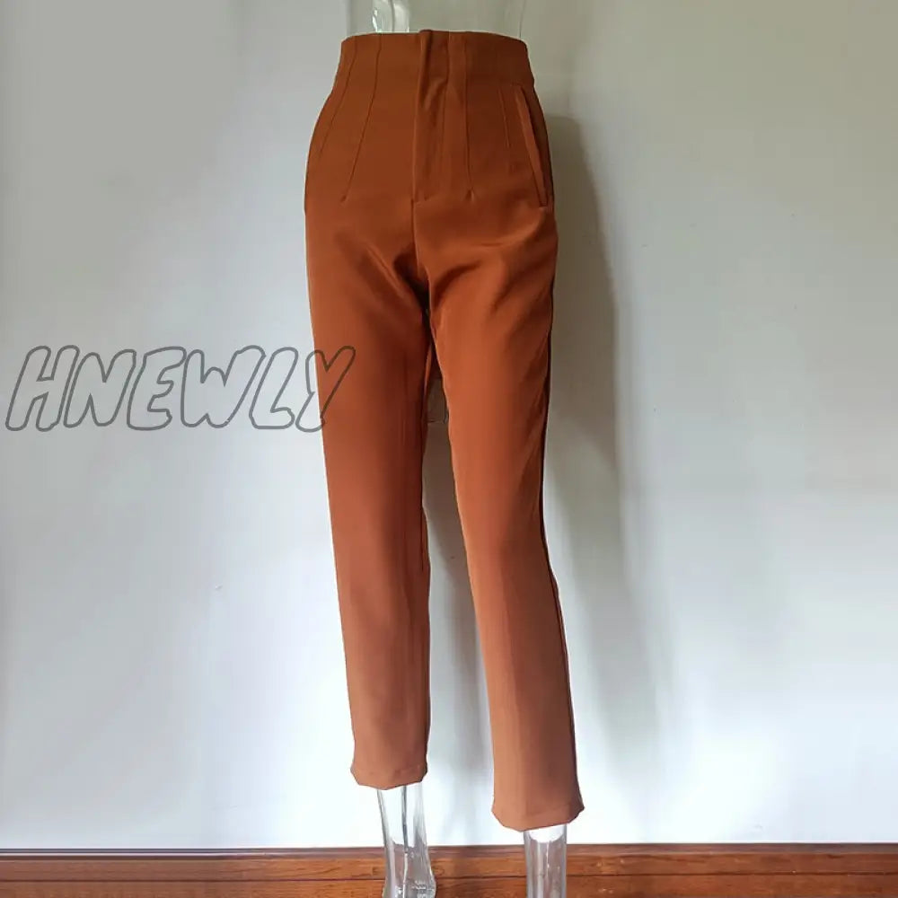 Hnewly Fashion High Waisted Casual White Trousers Women Brown Stright Pants Office Lady Korean