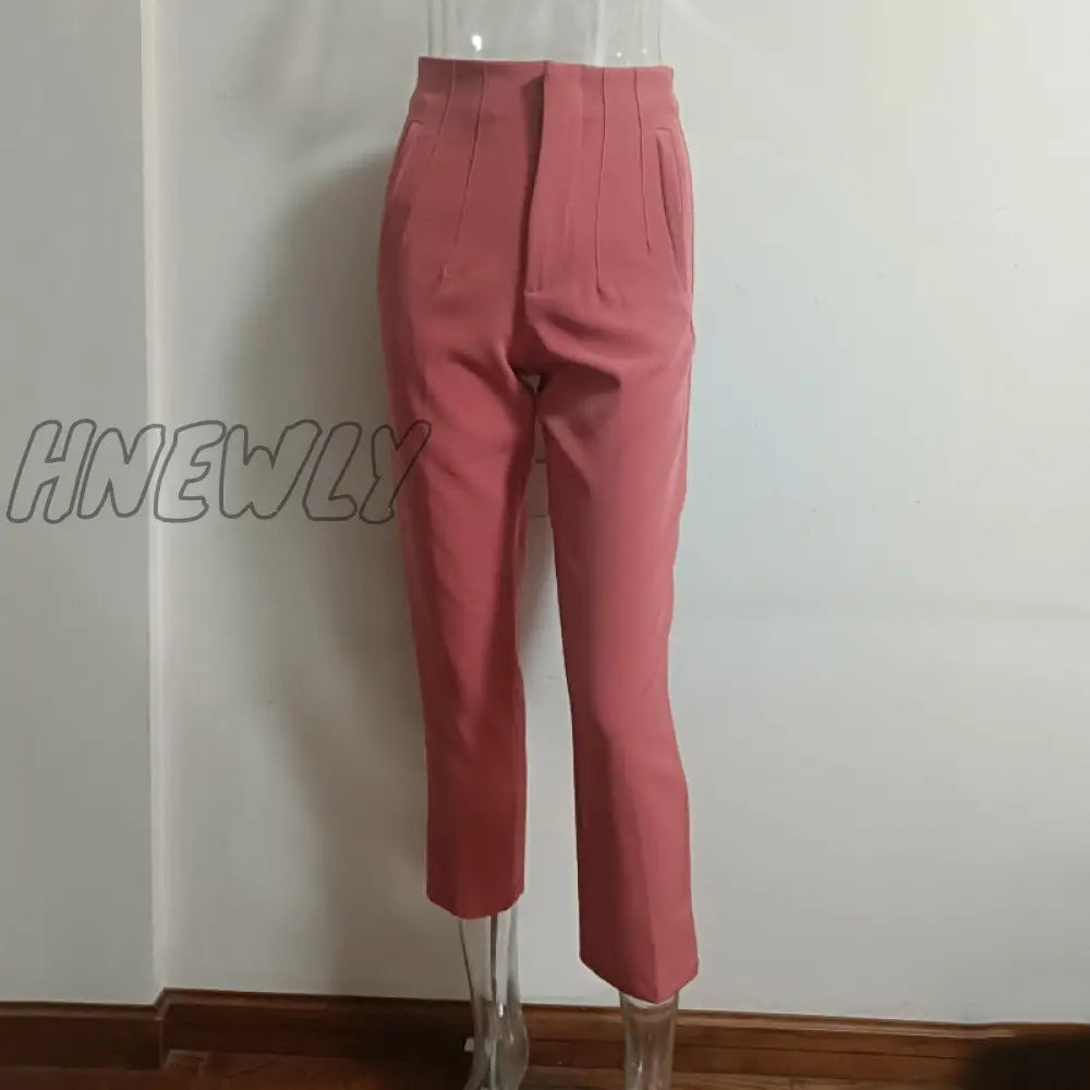 Hnewly Fashion High Waisted Casual White Trousers Women Brown Stright Pants Office Lady Korean