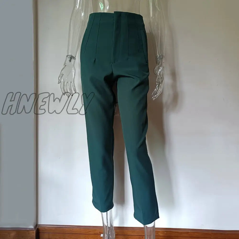 Hnewly Fashion High Waisted Casual White Trousers Women Brown Stright Pants Office Lady Korean