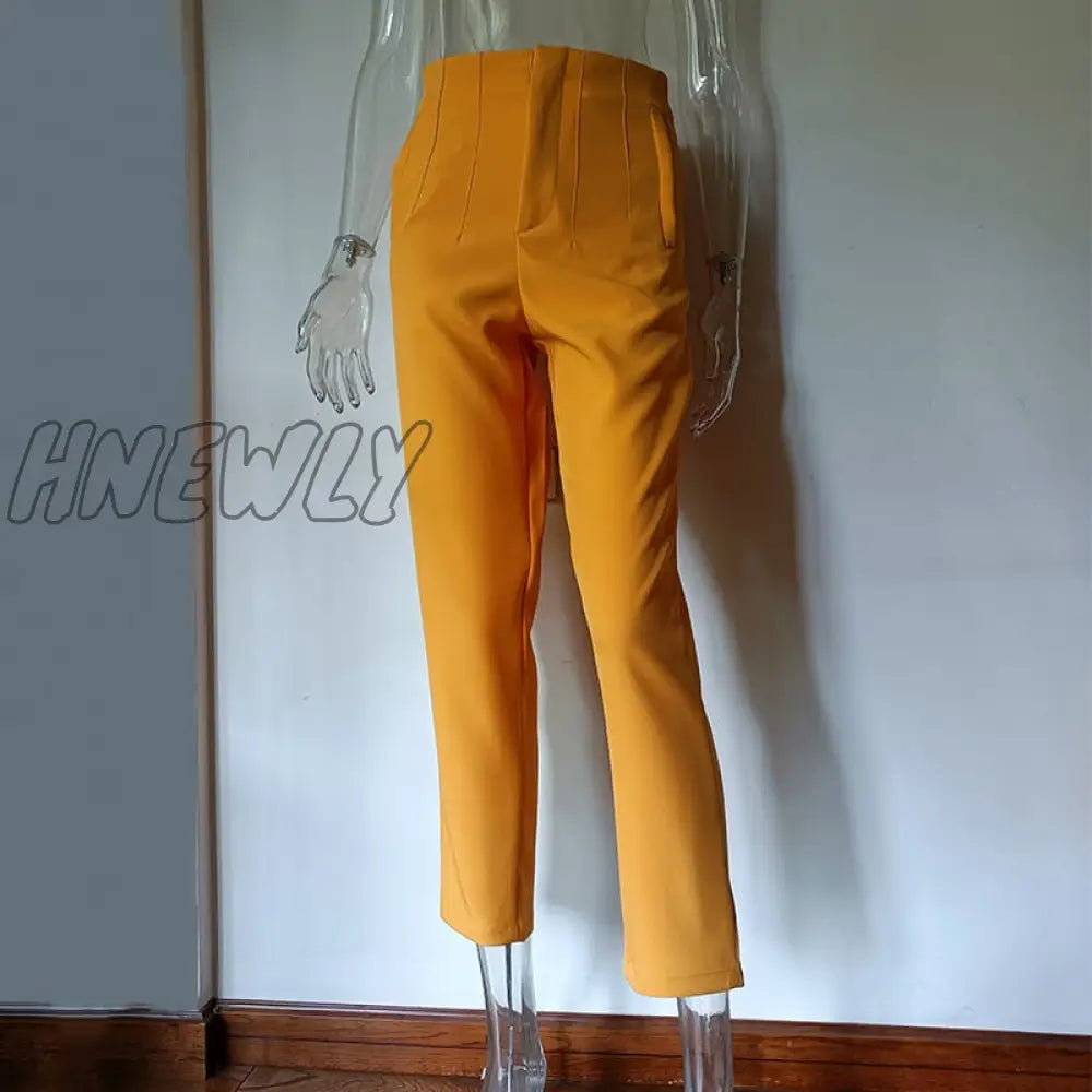 Hnewly Fashion High Waisted Casual White Trousers Women Brown Stright Pants Office Lady Korean