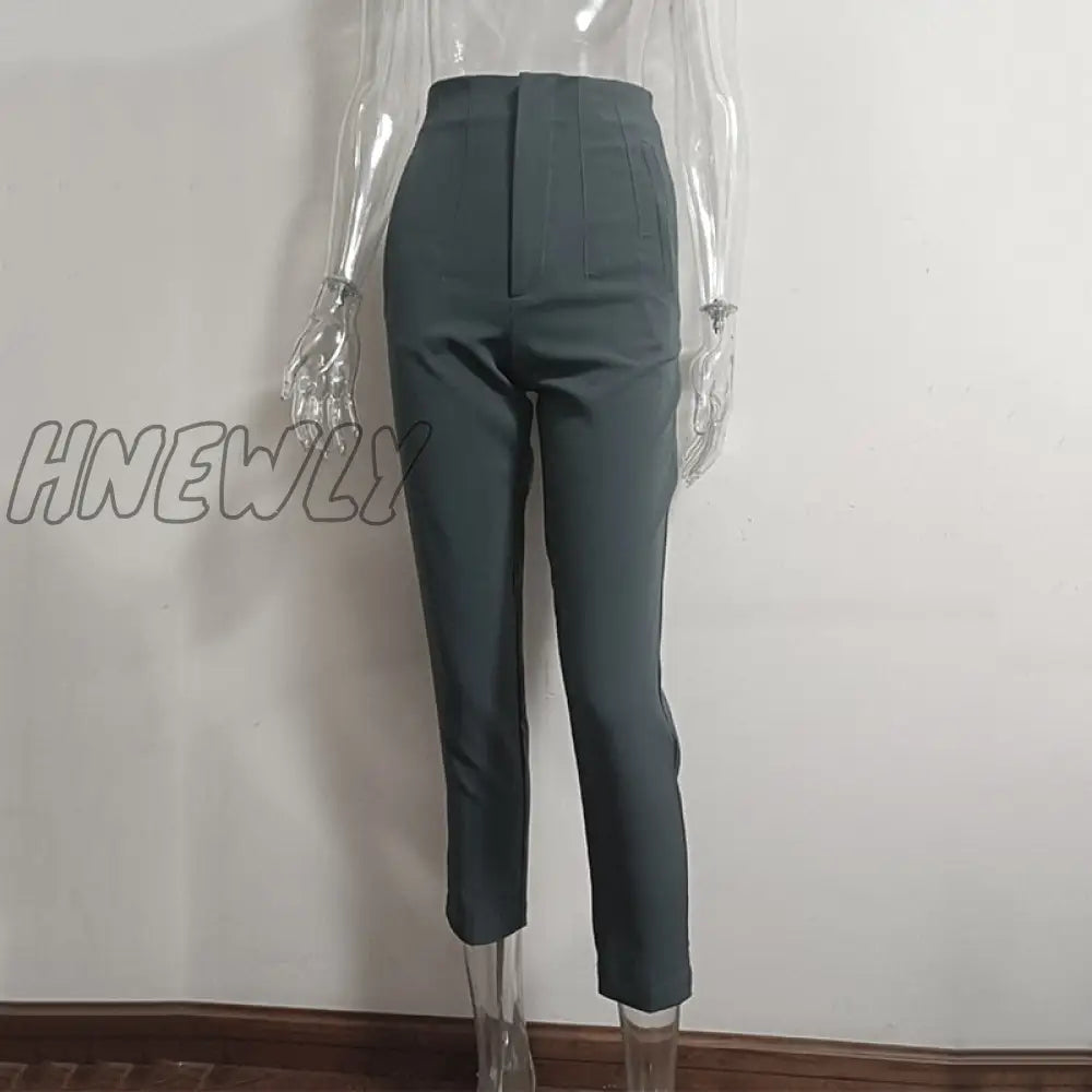 Hnewly Fashion High Waisted Casual White Trousers Women Brown Stright Pants Office Lady Korean
