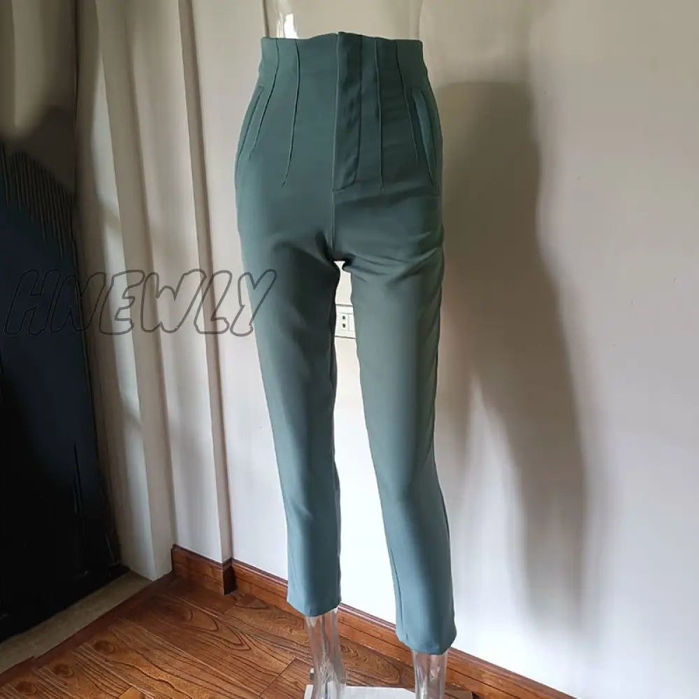 Hnewly Fashion High Waisted Casual White Trousers Women Brown Stright Pants Office Lady Korean