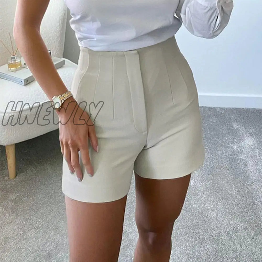 Hnewly Fashion High Waisted Casual White Trousers Women Brown Stright Pants Office Lady Korean