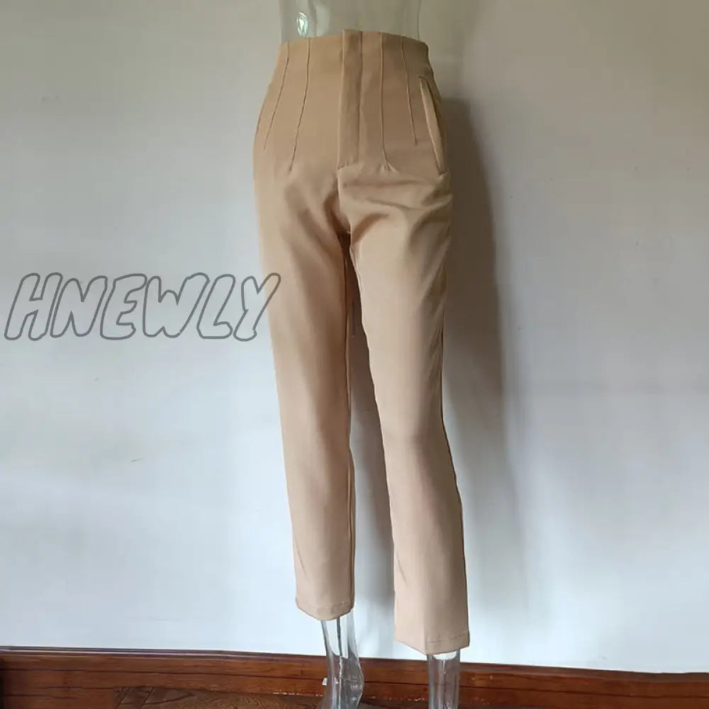 Hnewly Fashion High Waisted Casual White Trousers Women Brown Stright Pants Office Lady Korean