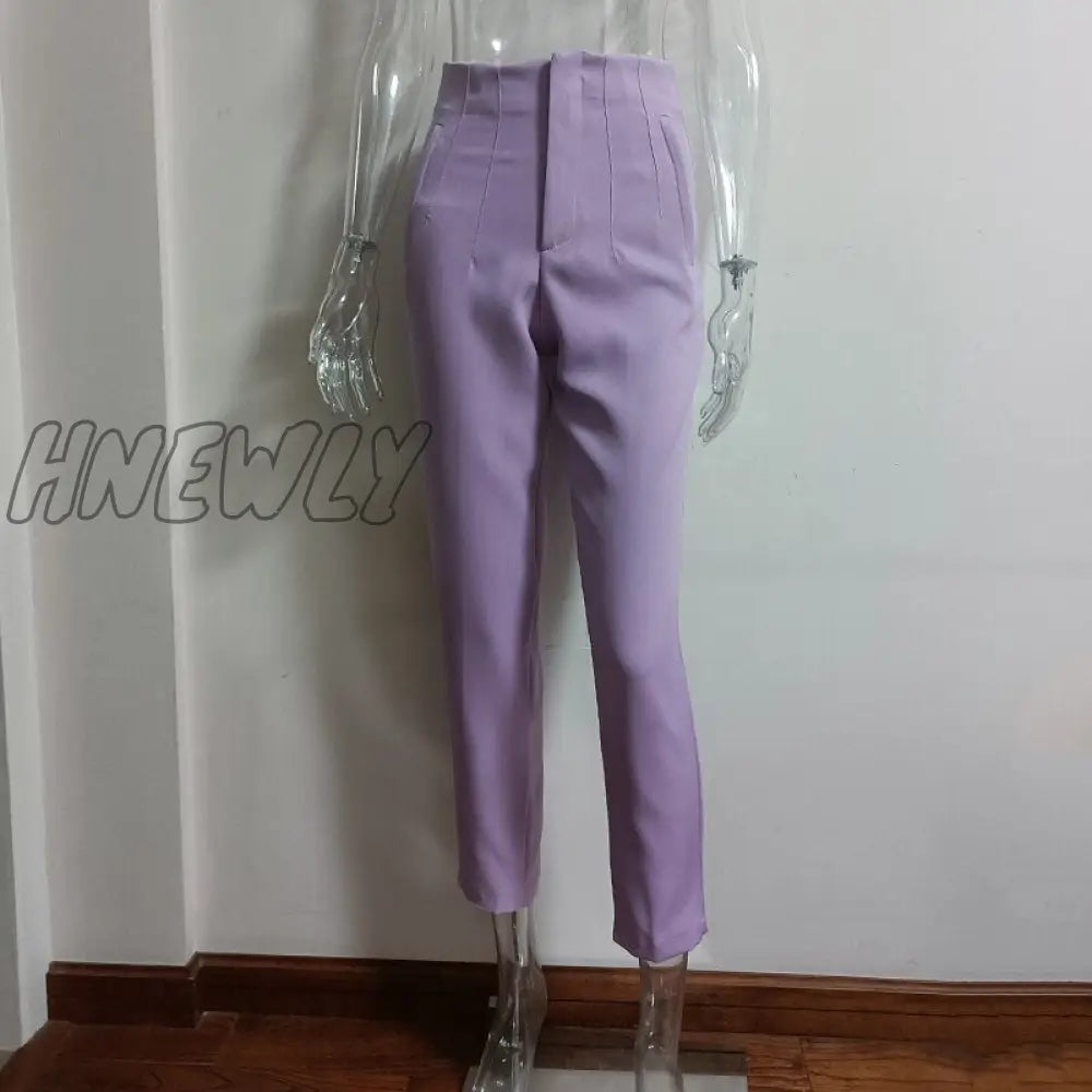 Hnewly Fashion High Waisted Casual White Trousers Women Brown Stright Pants Office Lady Korean