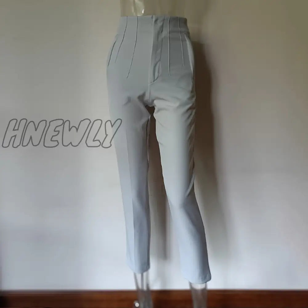 Hnewly Fashion High Waisted Casual White Trousers Women Brown Stright Pants Office Lady Korean