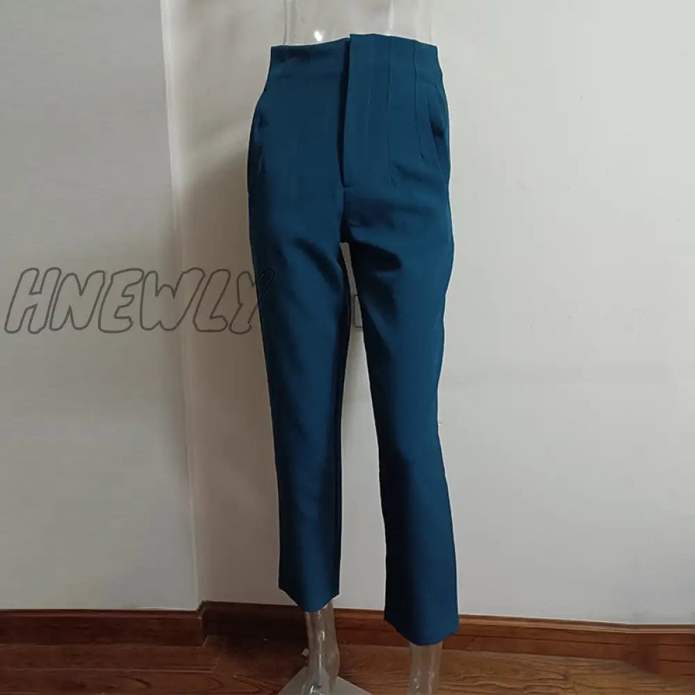 Hnewly Fashion High Waisted Casual White Trousers Women Brown Stright Pants Office Lady Korean