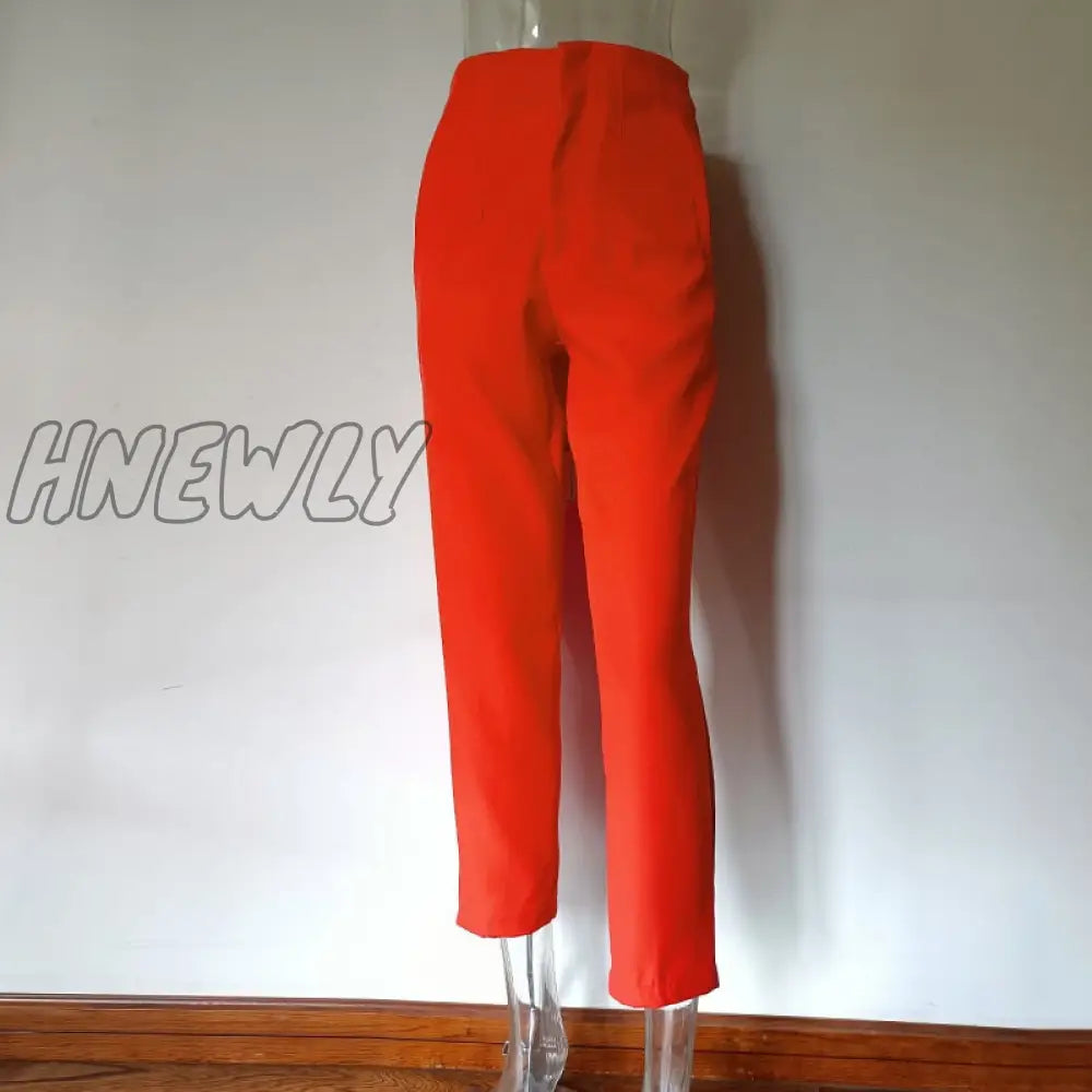 Hnewly Fashion High Waisted Casual White Trousers Women Brown Stright Pants Office Lady Korean