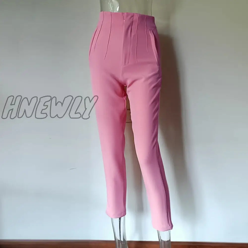 Hnewly Fashion High Waisted Casual White Trousers Women Brown Stright Pants Office Lady Korean