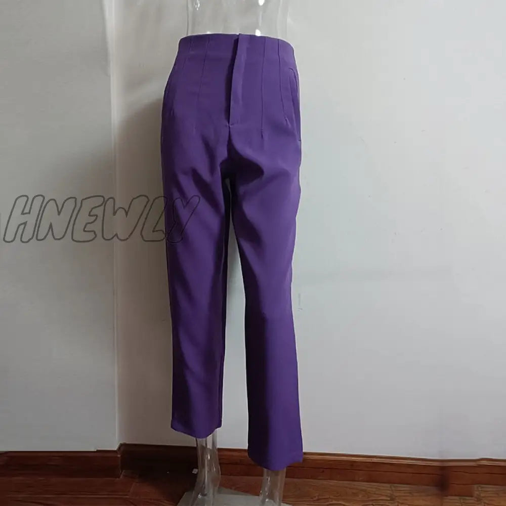Hnewly Fashion High Waisted Casual White Trousers Women Brown Stright Pants Office Lady Korean