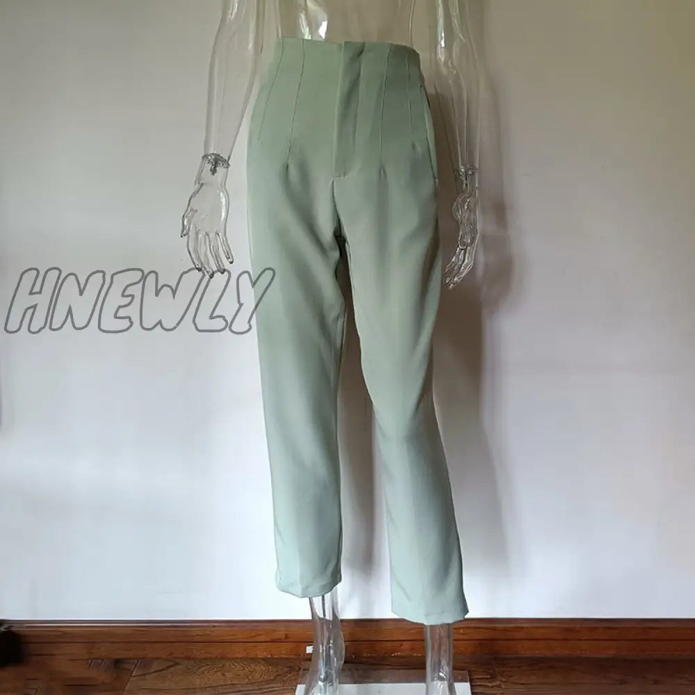 Hnewly Fashion High Waisted Casual White Trousers Women Brown Stright Pants Office Lady Korean