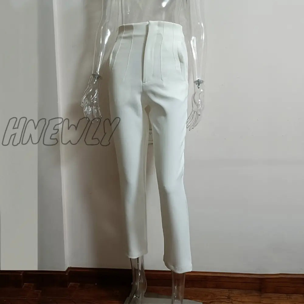 Hnewly Fashion High Waisted Casual White Trousers Women Brown Stright Pants Office Lady Korean
