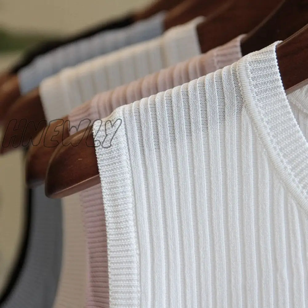 Hnewly Fashion Ice Silk Knitted Vest Gym Tank Top Women Round Neck Thin Sleeveless Shirt Summer