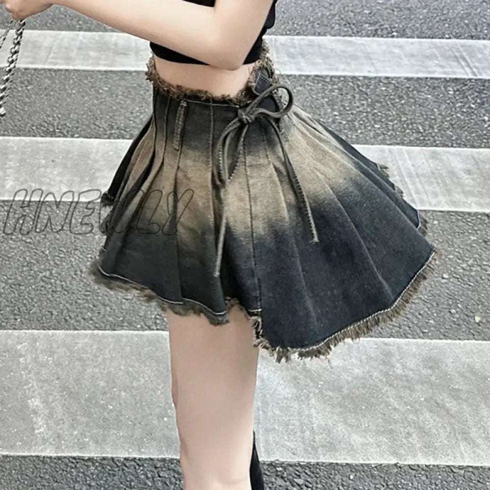 Hnewly Fashion Irregular Jeans Skirts Vintage Female Casual Tassel Mini Summer All Match Gradient