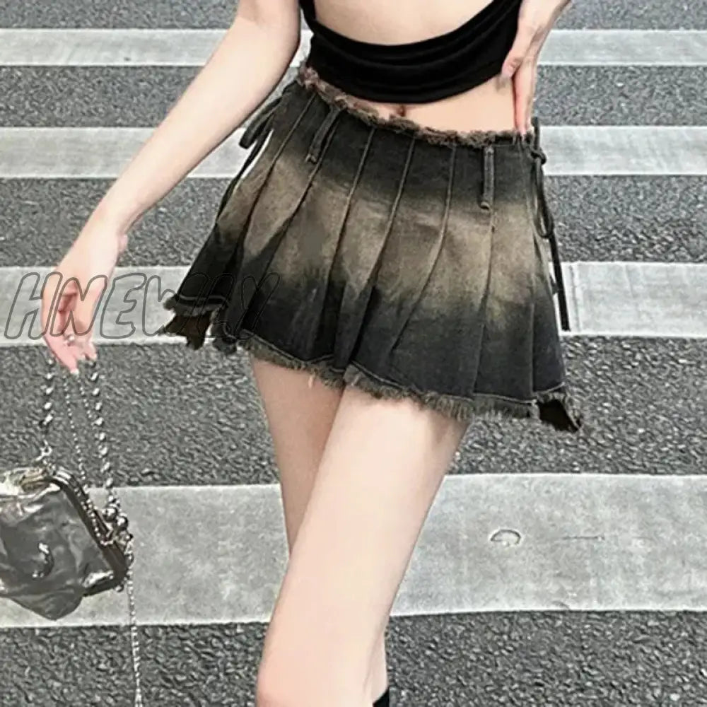 Hnewly Fashion Irregular Jeans Skirts Vintage Female Casual Tassel Mini Summer All Match Gradient