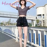 Hnewly Fashion New Summer Women High Waist Button Wigh Leg Jeans Shorts Casual Female Loose Fit