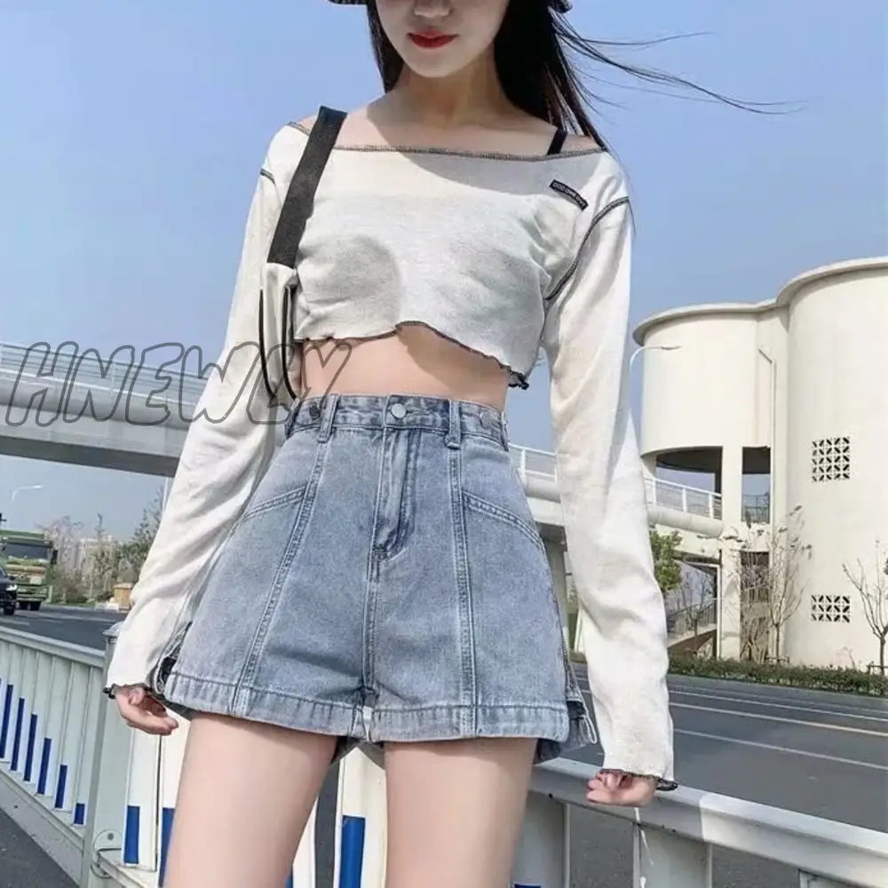 Hnewly Fashion New Summer Women High Waist Button Wigh Leg Jeans Shorts Casual Female Loose Fit