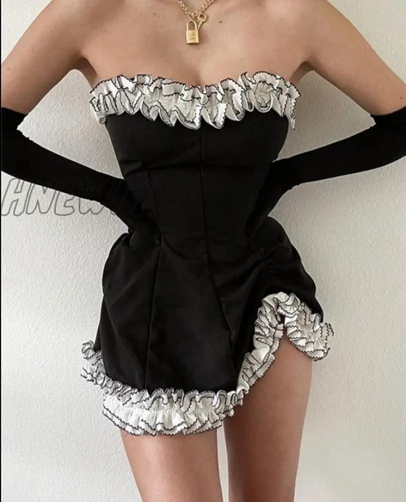 Hnewly Fashion Sexy Lace Up Strapless Dress Women Summer Party Vacation Beach Club Night Birthday