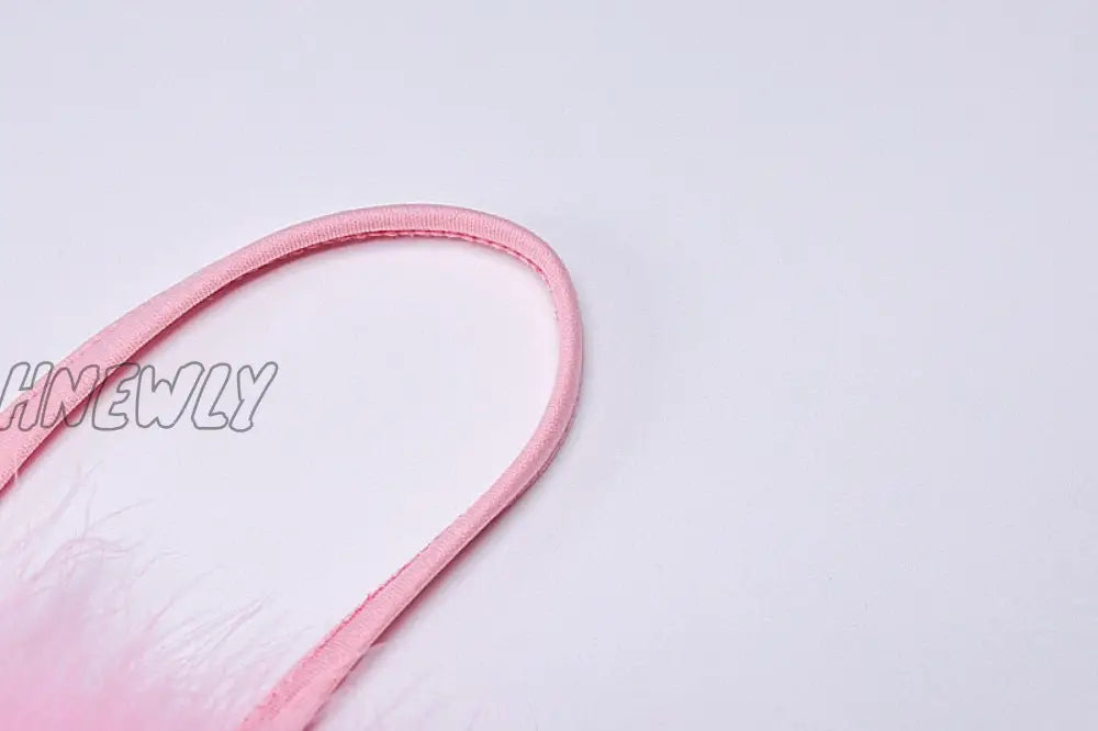 Hnewly Fashion Sexy Spaghetti Straps Pink Feather Crop Top Women Camisole Sleeveless Tops Party