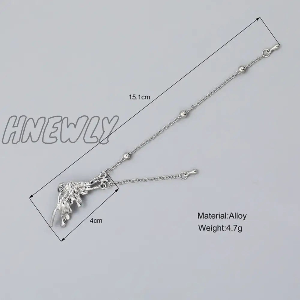 Hnewly Fashion Silver Color Metal Angel Wings Tassels Ear Clips Liquid Butterfly Long Cuff For
