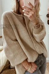 Hnewly - Fashion Solid Cardigan Collar Outerwear Khaki / S