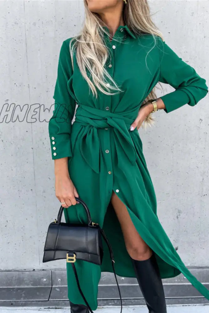 Hnewly - Fashion Solid Frenulum V Neck Irregular Dress Dresses(4 Colors) Green / S Dresses/Long