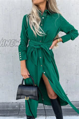 Hnewly - Fashion Solid Frenulum V Neck Irregular Dress Dresses(4 Colors) Green / S Dresses/Long