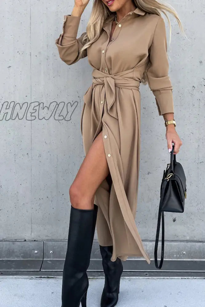 Hnewly - Fashion Solid Frenulum V Neck Irregular Dress Dresses(4 Colors) Dresses/Long Sleeve Dresses
