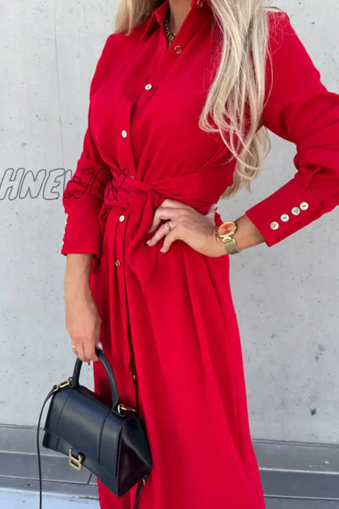 Hnewly - Fashion Solid Frenulum V Neck Irregular Dress Dresses(4 Colors) Red / S Dresses/Long