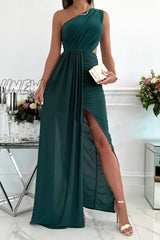 Hnewly - Fashion Solid Hollowed Out Oblique Collar Sleeveless Dress Dresses Green / S Dresses/Party
