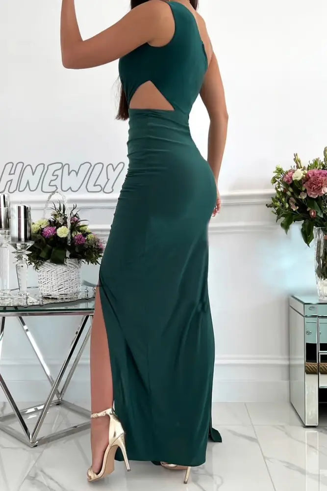 Hnewly - Fashion Solid Hollowed Out Oblique Collar Sleeveless Dress Dresses Dresses/Party