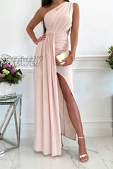 Hnewly - Fashion Solid Hollowed Out Oblique Collar Sleeveless Dress Dresses Pink / S Dresses/Party