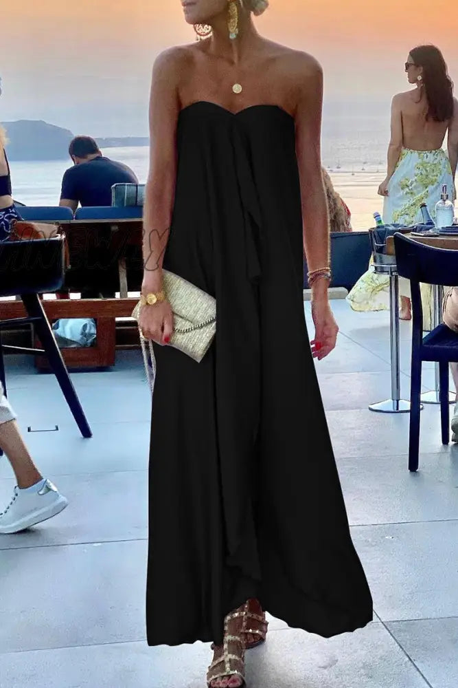 Hnewly - Fashion Solid Patchwork Strapless Straight Dresses(4 Colors) Black / S Dresses/Party