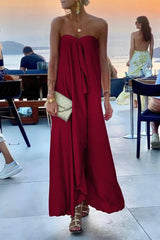 Hnewly - Fashion Solid Patchwork Strapless Straight Dresses(4 Colors) Burgundy / S Dresses/Party