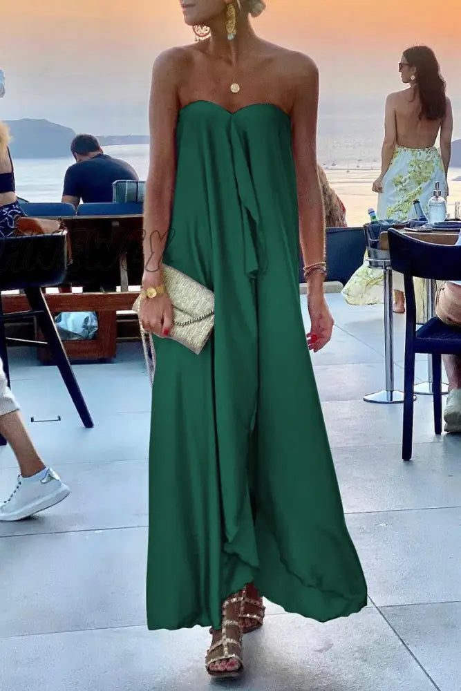 Hnewly - Fashion Solid Patchwork Strapless Straight Dresses(4 Colors) Ink Green / S Dresses/Party