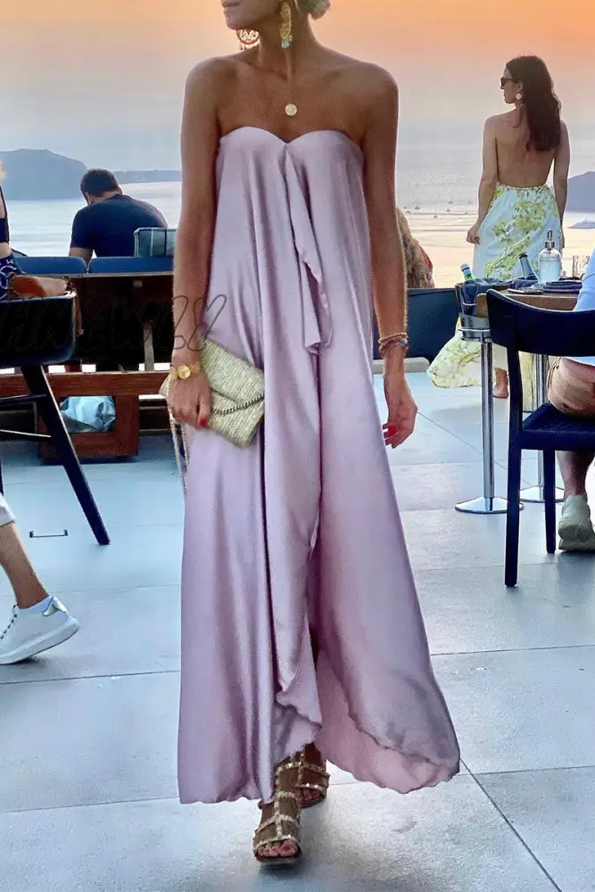 Hnewly - Fashion Solid Patchwork Strapless Straight Dresses(4 Colors) Pink / S Dresses/Party Dresses