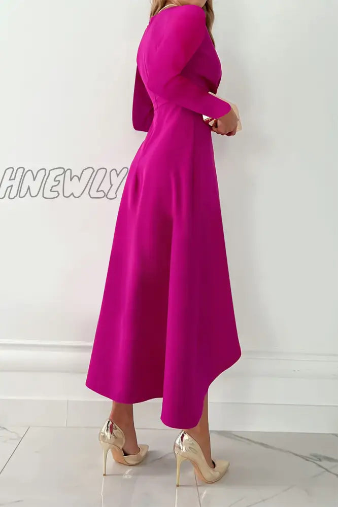 Hnewly - Fashion Solid Patchwork V Neck Asymmetrical Dresses(5 Colors) Dresses/Long Sleeve Dresses