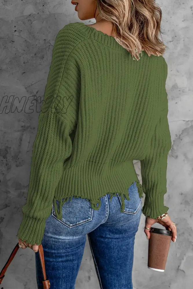 Hnewly - Fashion Solid Tassel V Neck Sweaters(8 Colors) Tops/Sweaters & Cardigans