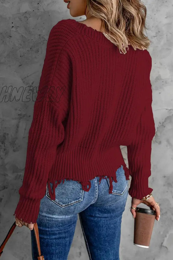 Hnewly - Fashion Solid Tassel V Neck Sweaters(8 Colors) Tops/Sweaters & Cardigans
