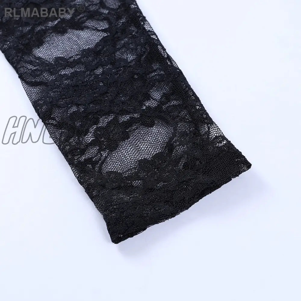 Hnewly Fashion Spring Summer Women Bustier Lace Tshirts V Neck Long Sleeve Transparent Office Lady