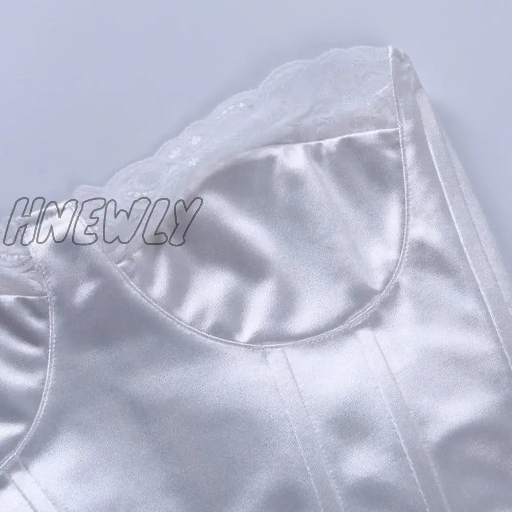 Hnewly Fashion Strapless Lace Satin Spliced Crop Top Elegant Women Back Zipper Summer Short Casual