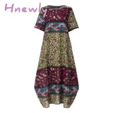 Hnewly Fashion Summer Maxi Dress Women’s Printed Sundress Casual Short Sleeve Vestidos Female